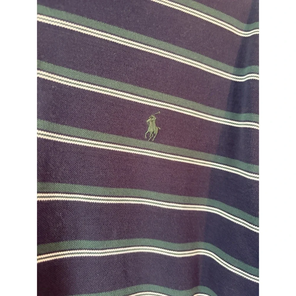 Vintage Polo Ralph Lauren Striped Polo Shirt Mens L Green‎ Navy Classic Textured
